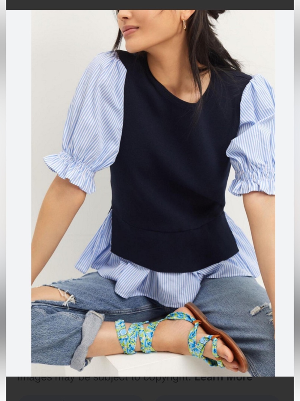 Anthropologie- Navy Blue Poplin Layered Sweater